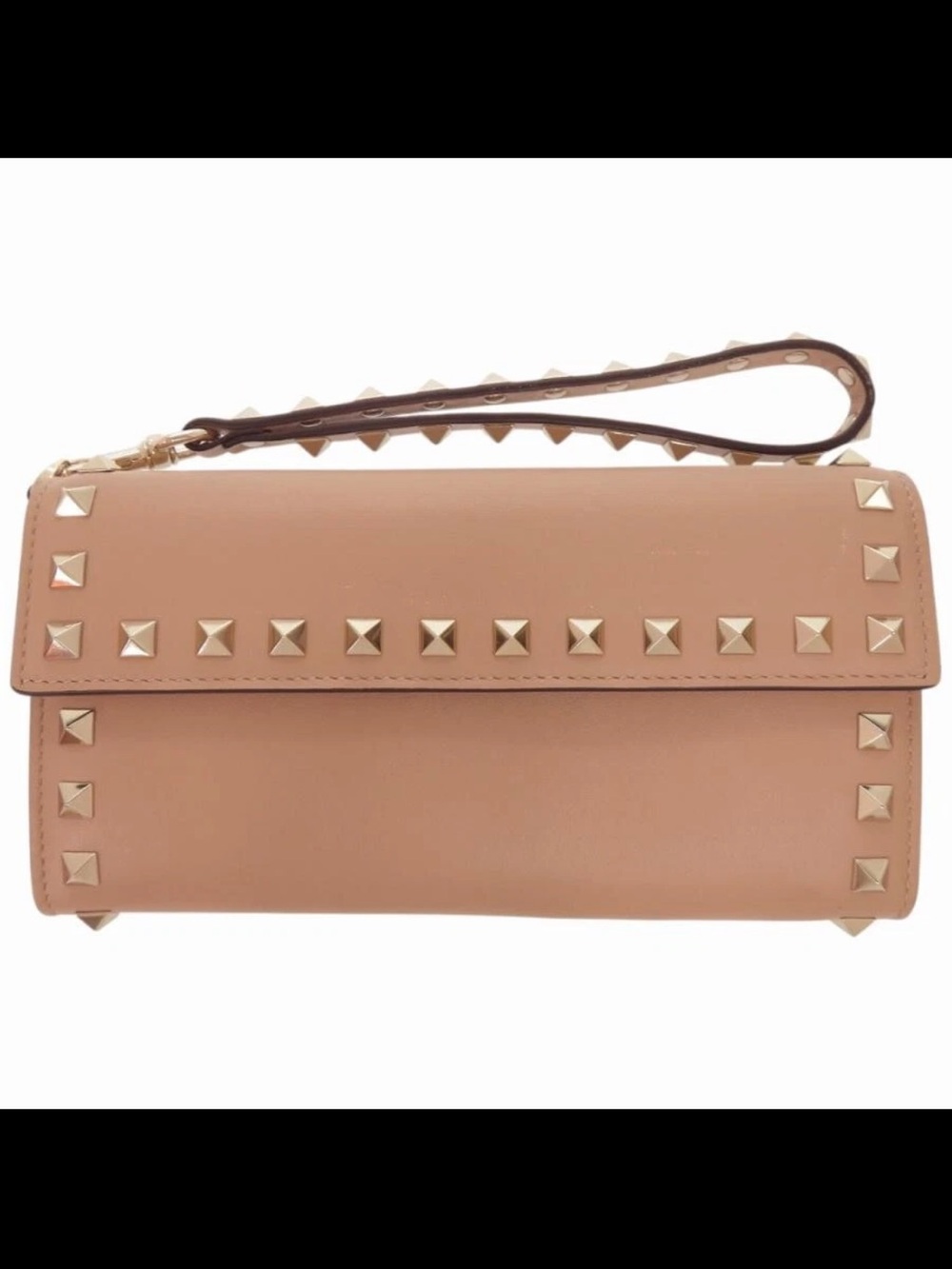 Valentino Garavani Rockstud Leather Wristlet Clutch in Nude